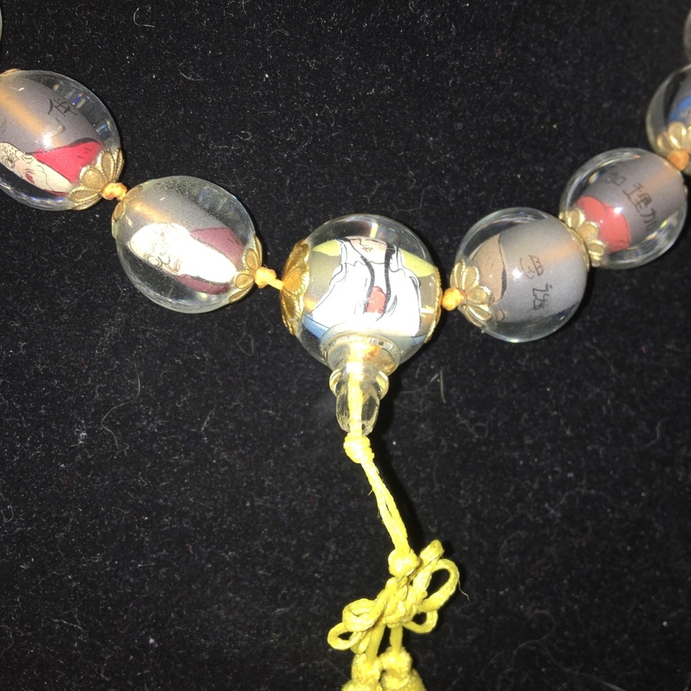 Really rare vintage Reverse glass Buddha Chinese painted Mala - Picture 5 of 6